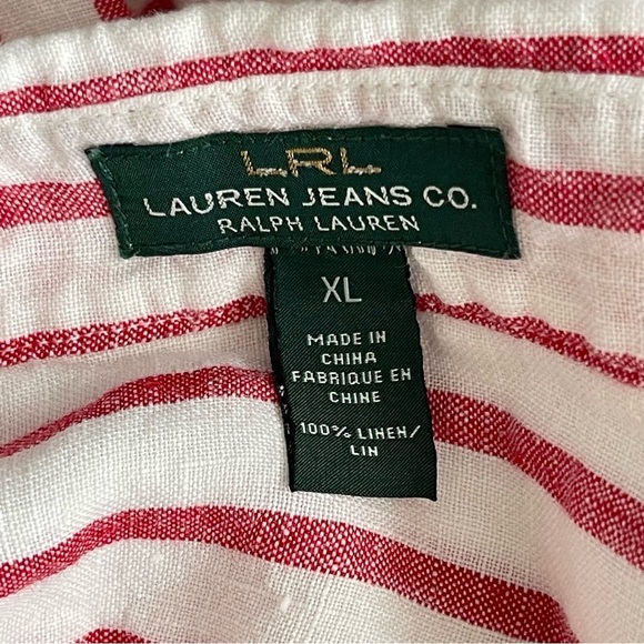 Lauren Ralph Lauren Striped 100% Linen Button Up Shirt Women’s Size XL White Red - Picture 7 of 7